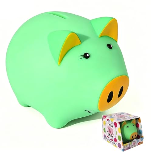 Glow in the Dark Piggy Bank for Kids - Unbreakable Plastic Coin Bank, 800 Coin Capacity, Safe for Toddlers Age 2+
