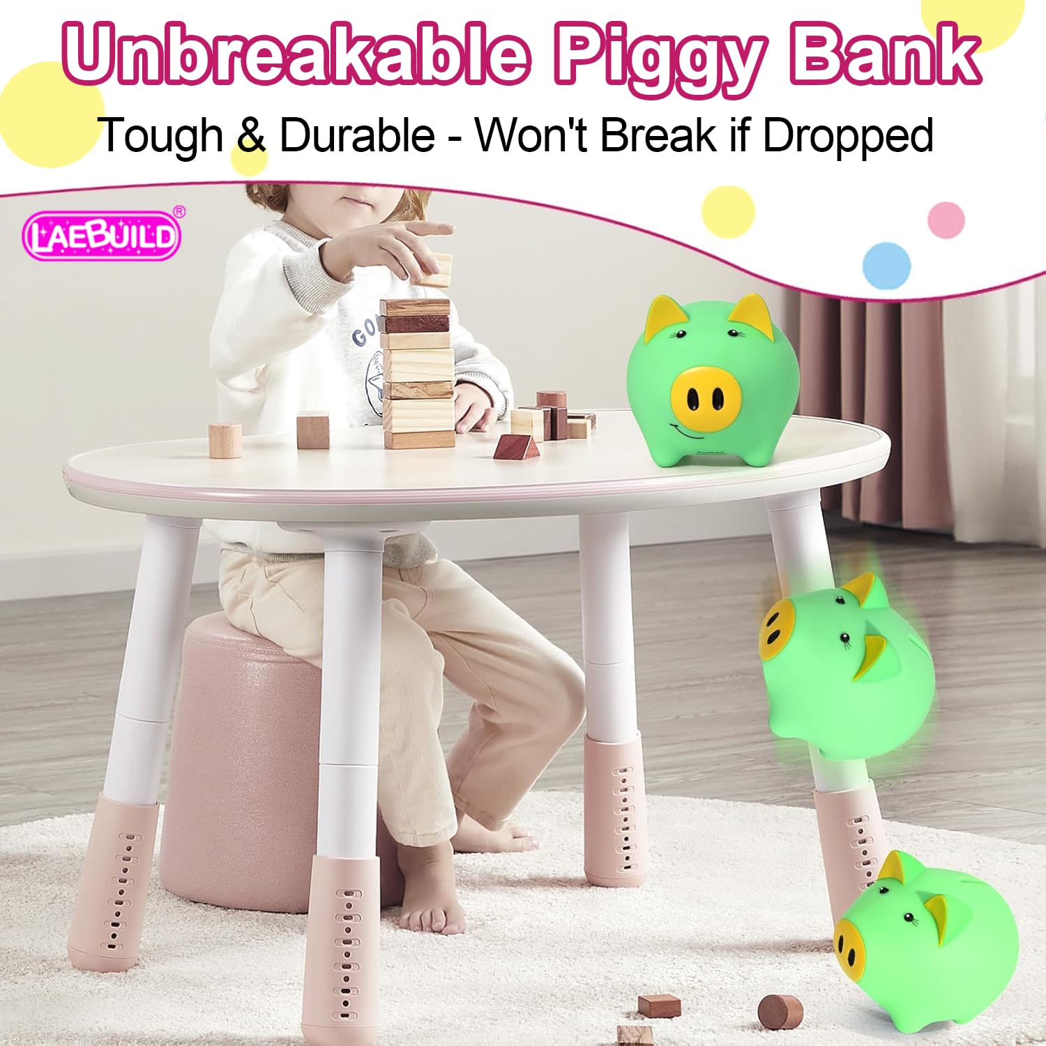 Glow in the Dark Piggy Bank for Kids - Unbreakable Plastic Coin Bank, 800 Coin Capacity, Safe for Toddlers Age 2+