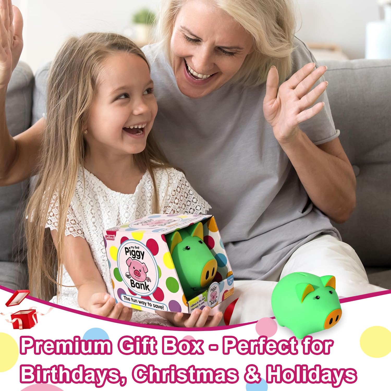 Glow in the Dark Piggy Bank for Kids - Unbreakable Plastic Coin Bank, 800 Coin Capacity, Safe for Toddlers Age 2+