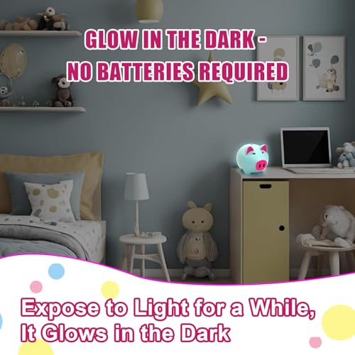 Glow in the Dark Piggy Bank for Kids - Unbreakable Plastic Coin Bank, Holds 800 Coins, Cute Savings Box for Toddlers Boys Girls