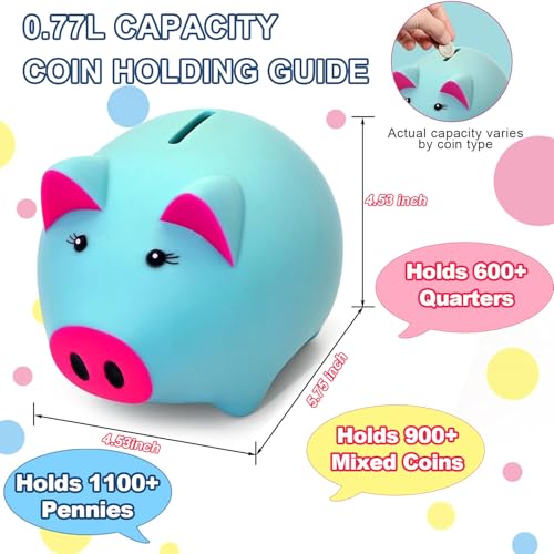Glow in the Dark Piggy Bank for Kids - Unbreakable Plastic Coin Bank, Holds 800 Coins, Cute Savings Box for Toddlers Boys Girls