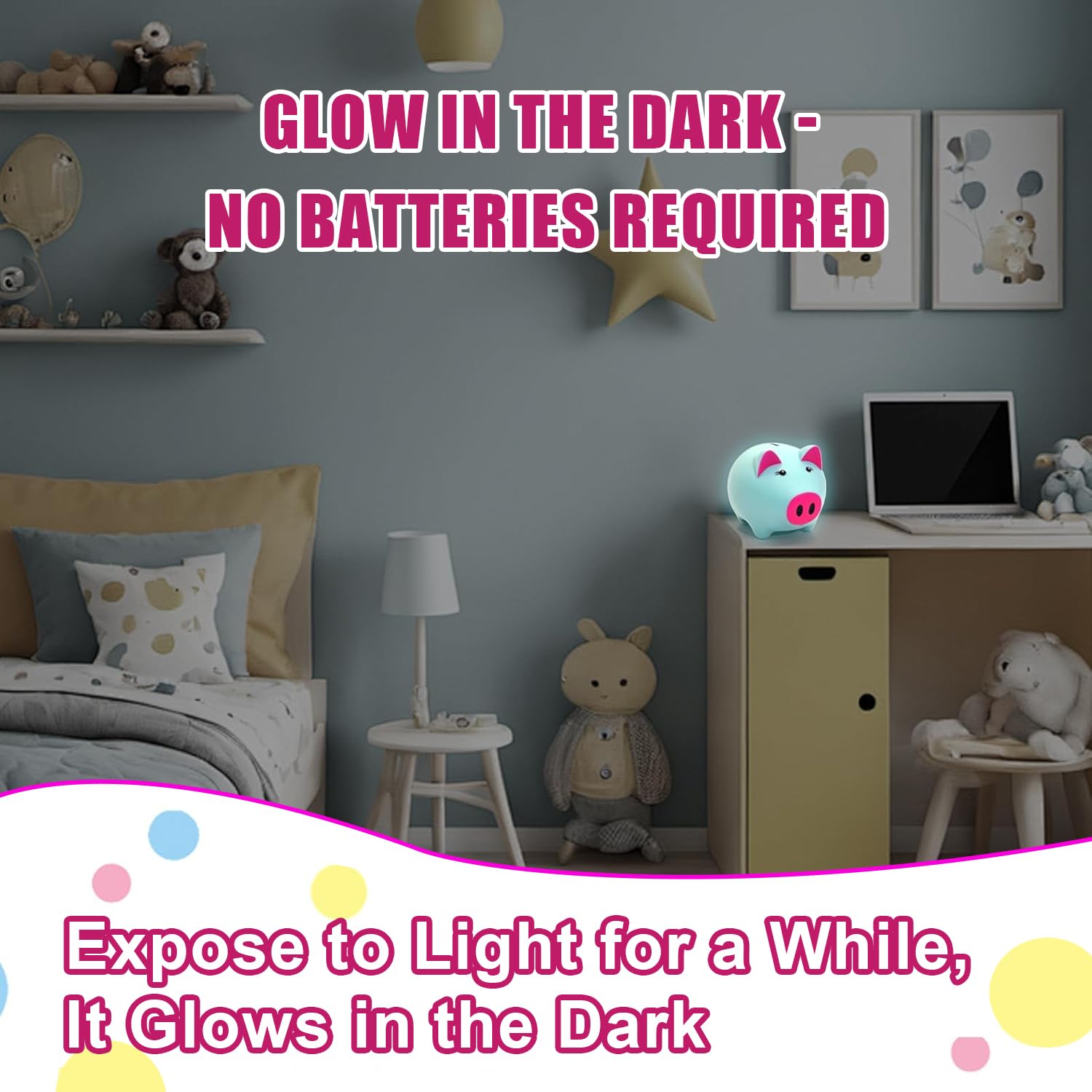 Glow in the Dark Piggy Bank for Kids - Unbreakable Plastic Coin Bank, Holds 800 Coins, Cute Savings Box for Toddlers Boys Girls