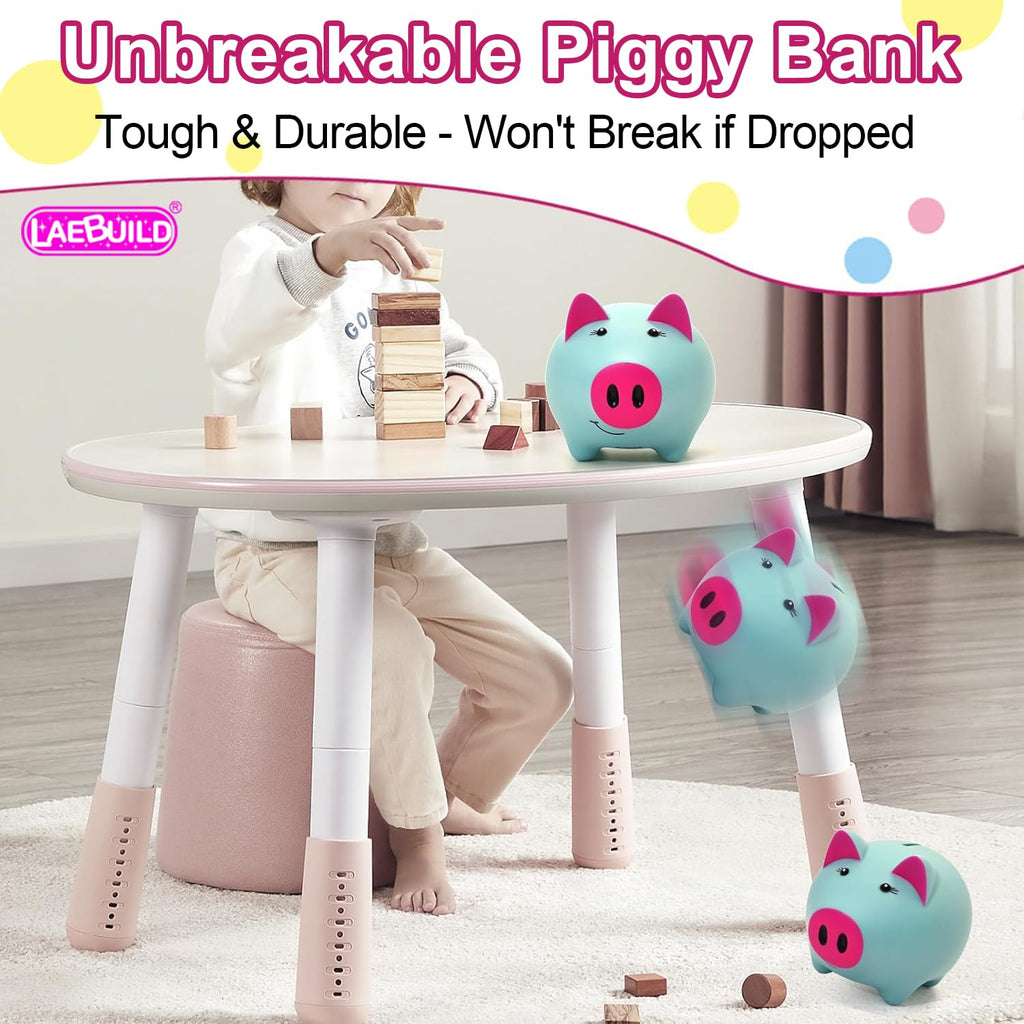 Glow in the Dark Piggy Bank for Kids - Unbreakable Plastic Coin Bank, Holds 800 Coins, Cute Savings Box for Toddlers Boys Girls