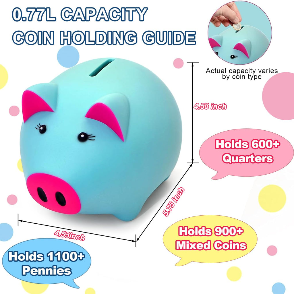 Glow in the Dark Piggy Bank for Kids - Unbreakable Plastic Coin Bank, Holds 800 Coins, Cute Savings Box for Toddlers Boys Girls