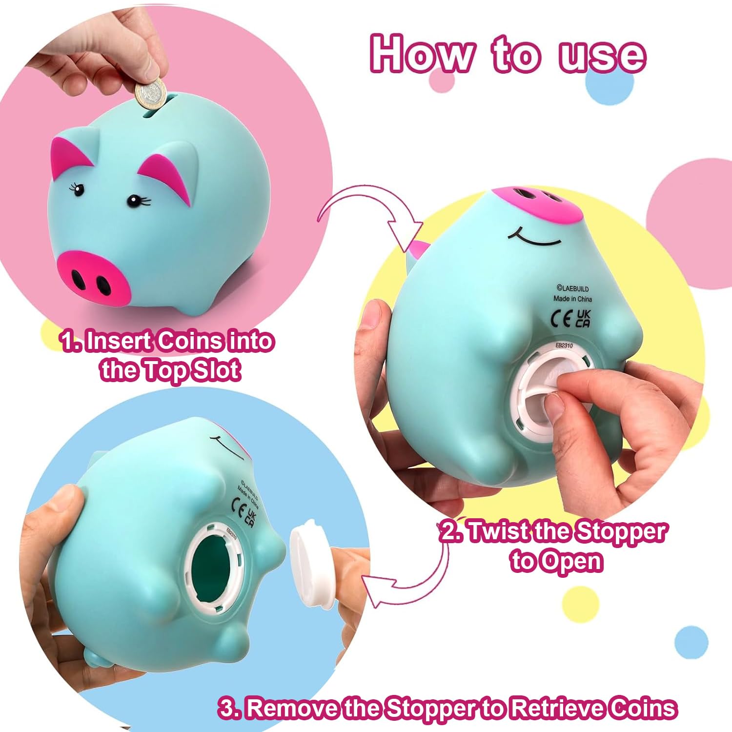 Glow in the Dark Piggy Bank for Kids - Unbreakable Plastic Coin Bank, Holds 800 Coins, Cute Savings Box for Toddlers Boys Girls