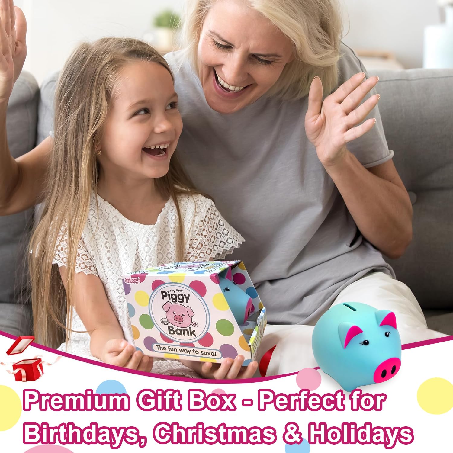 Glow in the Dark Piggy Bank for Kids - Unbreakable Plastic Coin Bank, Holds 800 Coins, Cute Savings Box for Toddlers Boys Girls
