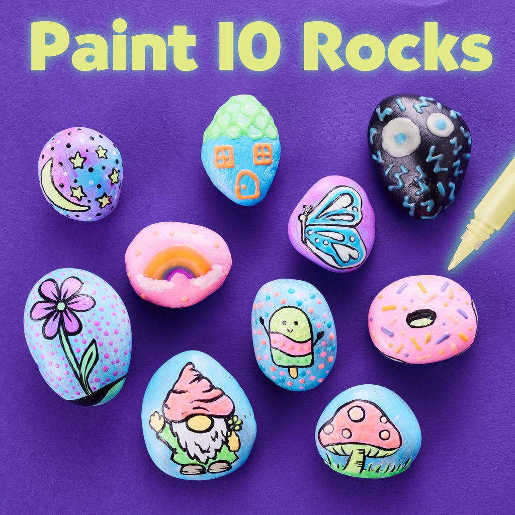 Glow-in-the-Dark Rock Painting Kit for Kids - 10 Rocks, Paints & Transfers