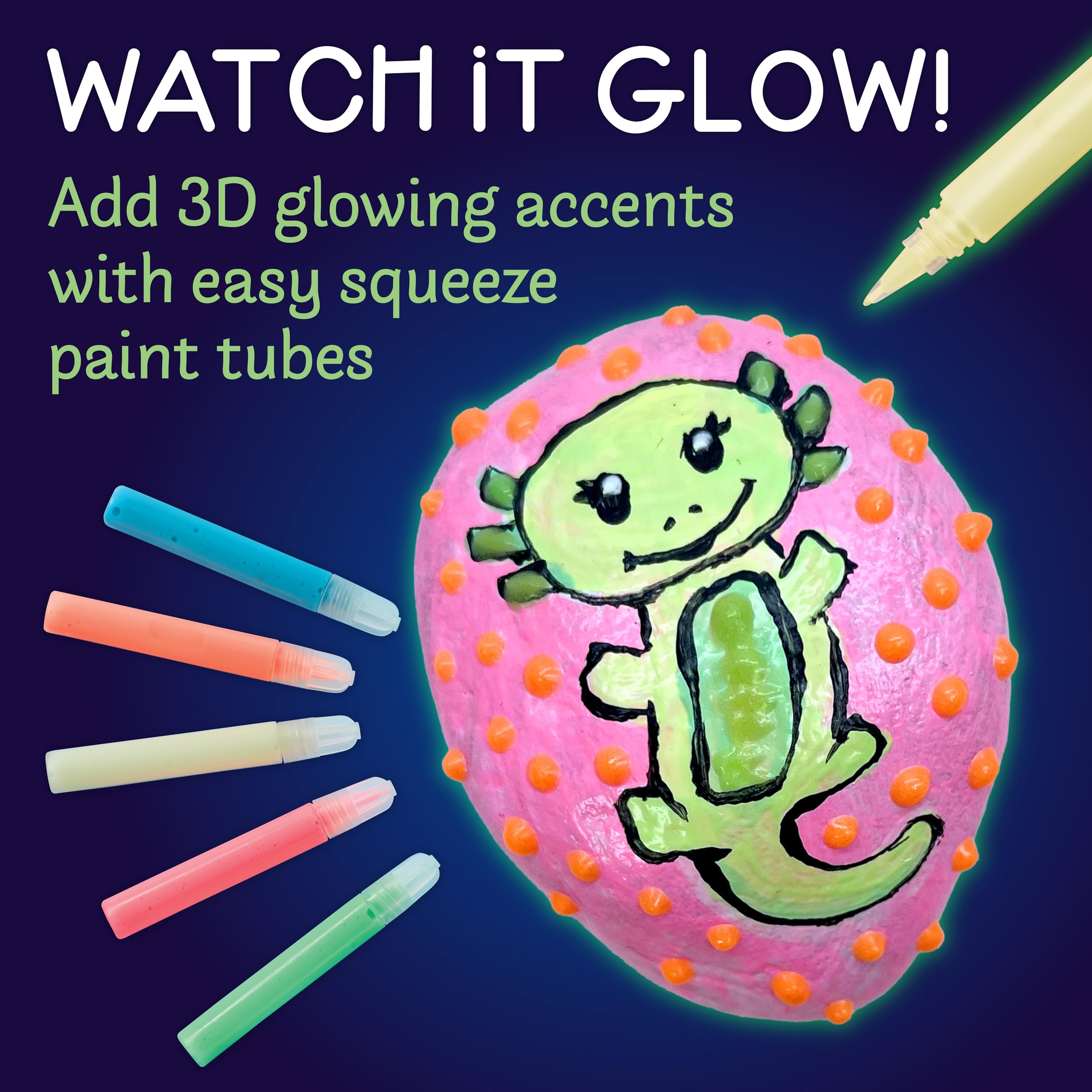 Glow-in-the-Dark Rock Painting Kit for Kids - 10 Rocks, Paints & Transfers