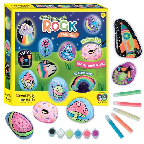 Glow-in-the-Dark Rock Painting Kit for Kids - 10 Rocks, Paints & Transfers