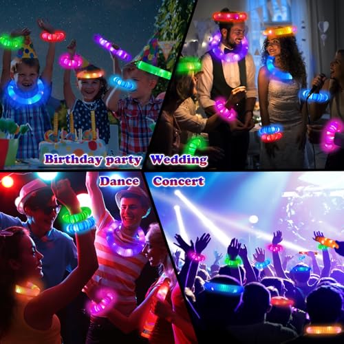 Glow Sticks 4th of July Party Favors for Kids 12-Pack with Fidget Pop Tubes - Neon Bracelets & Necklaces for Birthday, Camping, Dance