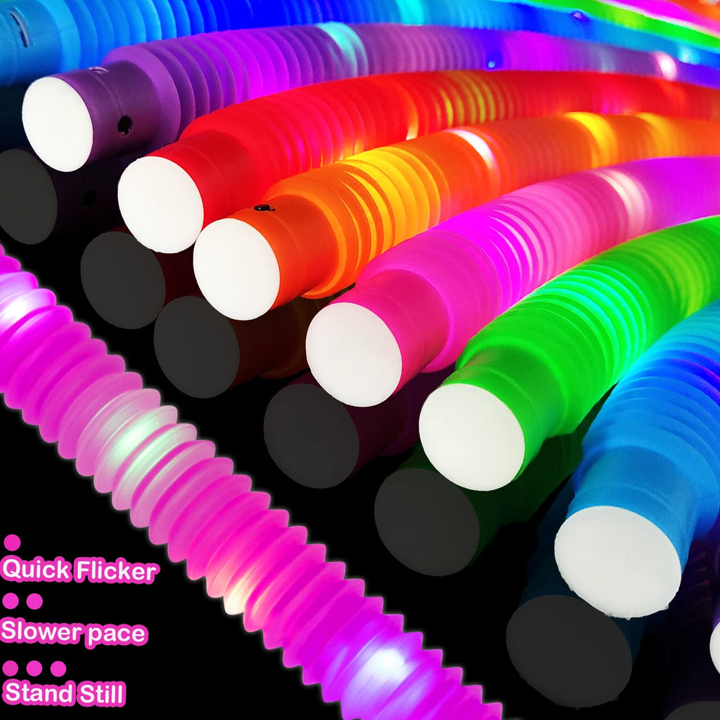 Glow Sticks 4th of July Party Favors for Kids 12-Pack with Fidget Pop Tubes - Neon Bracelets & Necklaces for Birthday, Camping, Dance