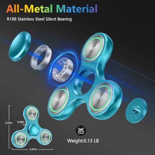 Glowing Fidget Spinner – Metal Silent Light-Up Toy for Stress Relief, Spins 3-8 Minutes