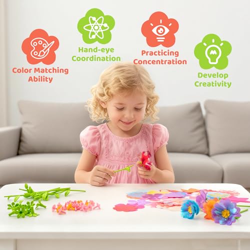 Glowsprout Fabric Flower Refill Kit - 180 Pieces for DIY Bouquets, Tulle & Organza, Ages 4-8