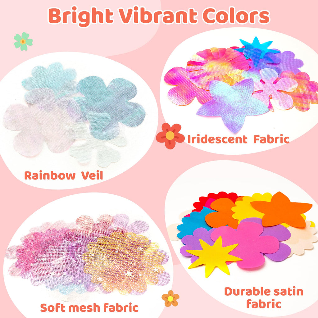 Glowsprout Fabric Flower Refill Kit - 180 Pieces for DIY Bouquets, Tulle & Organza, Ages 4-8
