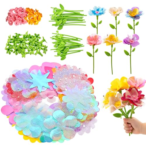 Glowsprout Fabric Flower Refill Kit - 180 Pieces for DIY Bouquets, Tulle & Organza, Ages 4-8
