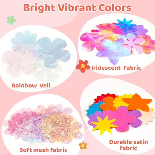 Glowsprout Fabric Flower Refill Kit - 180 Pieces for DIY Bouquets, Tulle & Organza, Ages 4-8