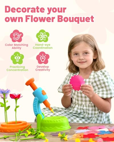 Glowsprout Flower Garden Building Toys for Kids - 190+ Piece DIY Arts and Crafts Kit (Blue)