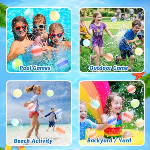 GoBene 6-Pack Reusable Water Balloons – Self-Sealing Silicone, Non-Magnetic, Quick Fill, Pool & Beach Toys for Kids Ages 3-12