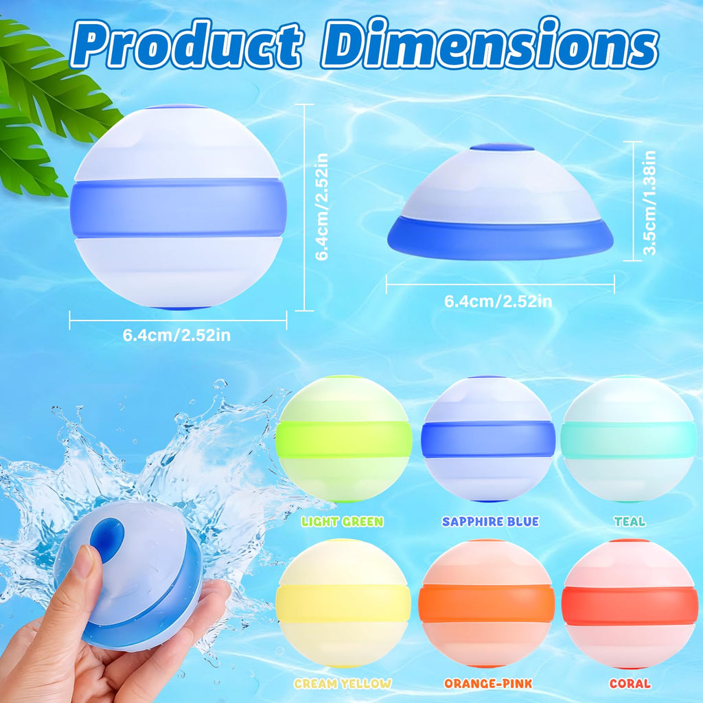 GoBene 6-Pack Reusable Water Balloons – Self-Sealing Silicone, Non-Magnetic, Quick Fill, Pool & Beach Toys for Kids Ages 3-12