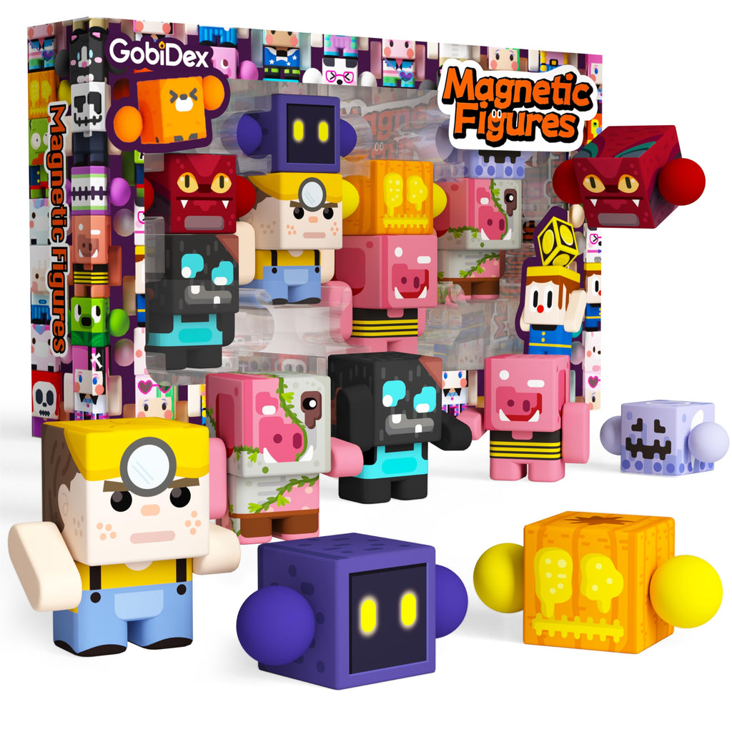 GobiDex 8-Pack Magnetic Action Figures – Block World Creatures STEM Toy for Kids