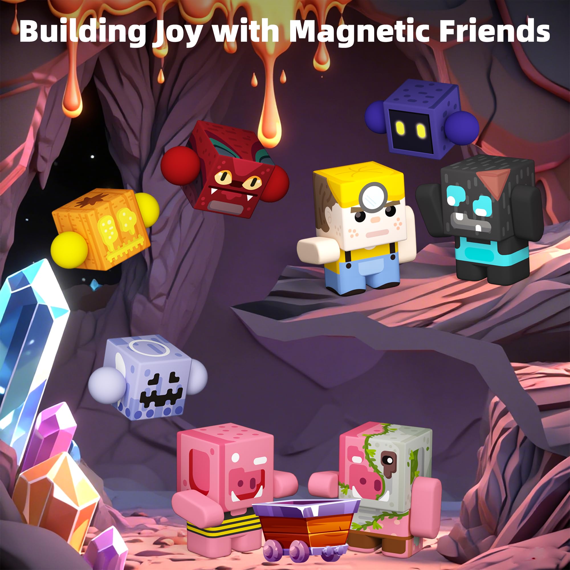 GobiDex 8-Pack Magnetic Action Figures – Block World Creatures STEM Toy for Kids