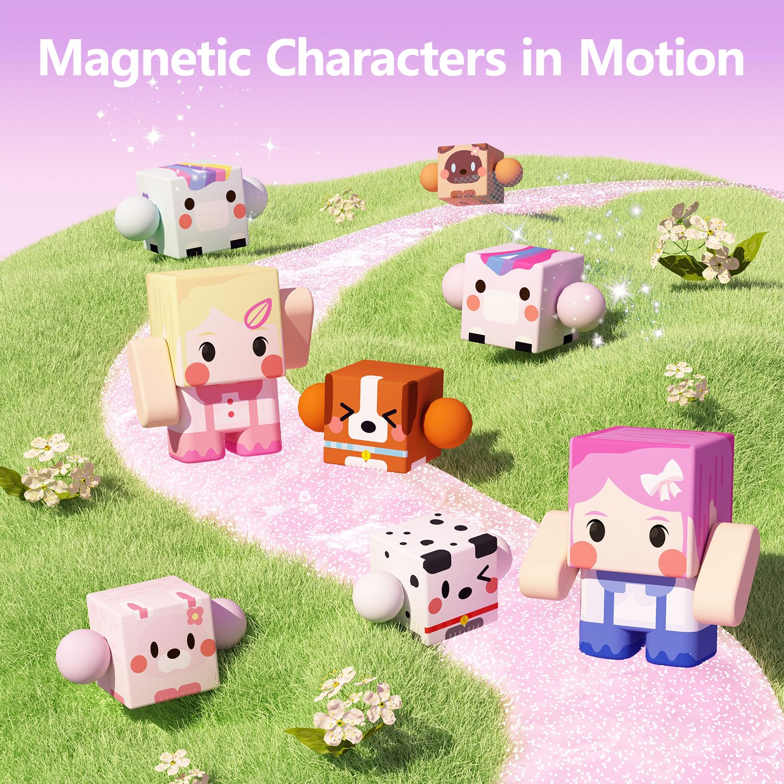 GobiDex 8-Piece Magnetic Figures Playset: Rotatable Animal & Character Toys for Kids