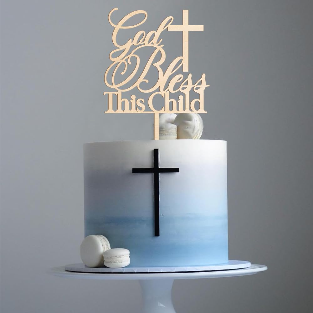 God Bless This Child Baptism Cake Topper – Wooden Design 002 by Party to Be