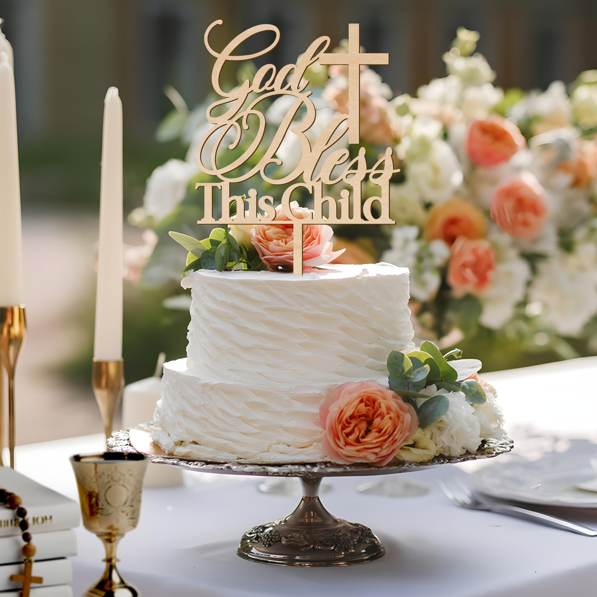 God Bless This Child Baptism Cake Topper – Wooden Design 002 by Party to Be