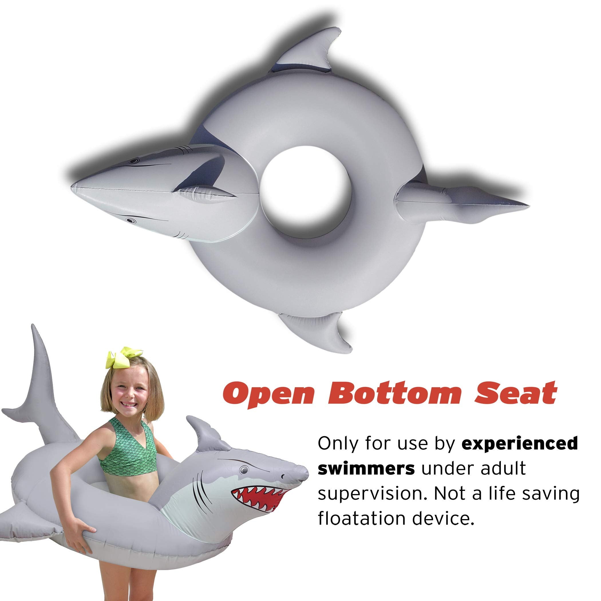 GoFloats Great White Bite Shark Pool Float - Inflatable Raft for Kids Ages 6-12