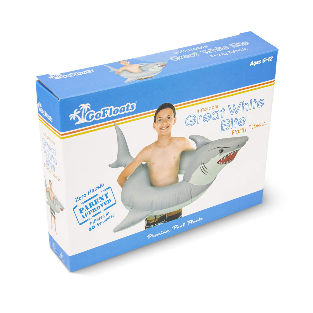 GoFloats Great White Bite Shark Pool Float - Inflatable Raft for Kids Ages 6-12