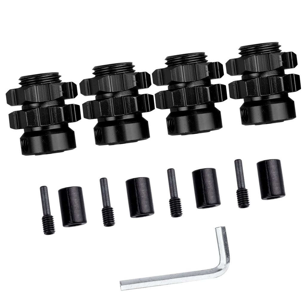 GoHobby Aluminum 17mm Hex Wheel Hub Adapters for 1/10 RC Trucks (Set of 4) - Black
