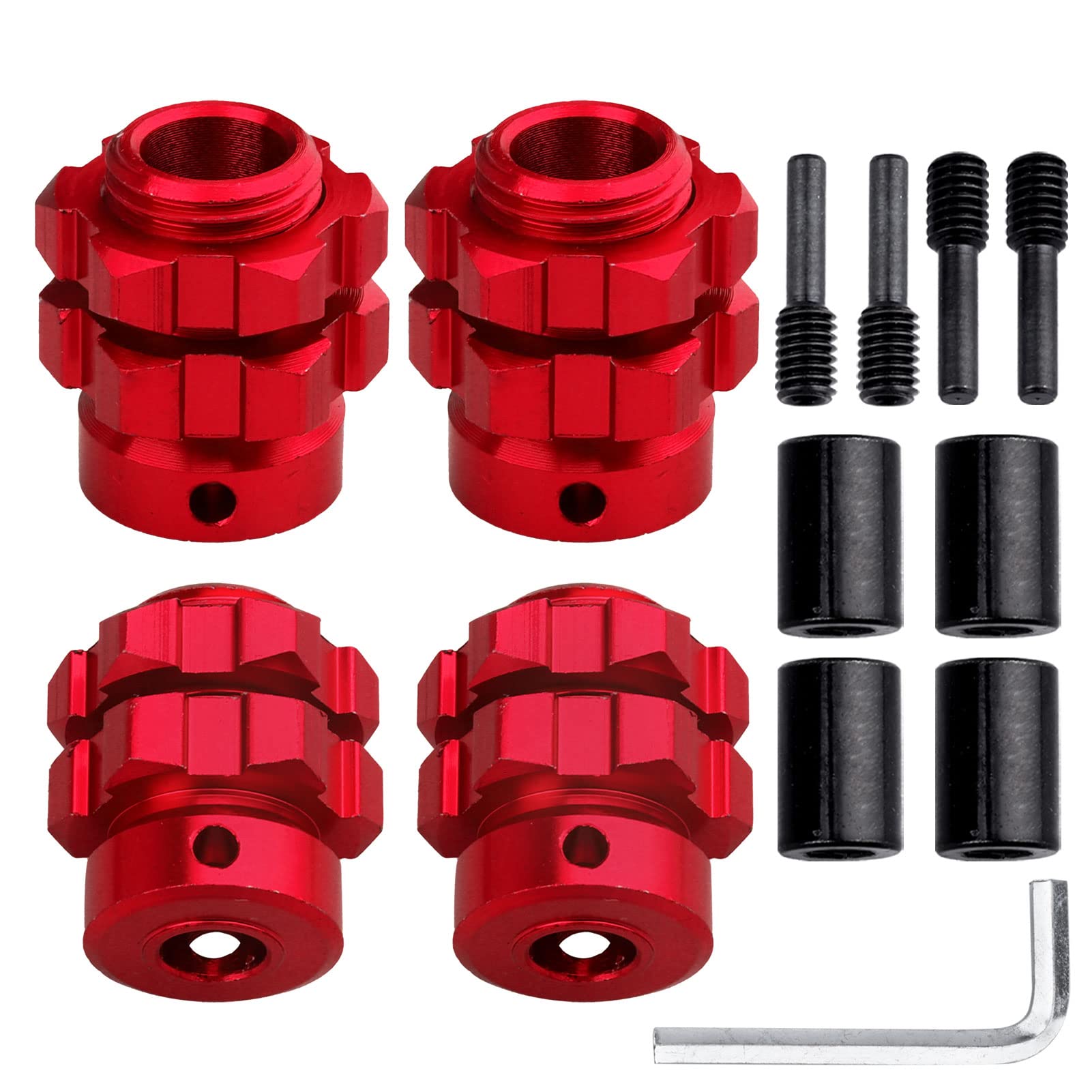GoHobby Aluminum 17mm Hex Wheel Hub Adapters for Traxxas Summit, E-Maxx, E-Revo & Losi Baja Rey (Set of 4, Red)