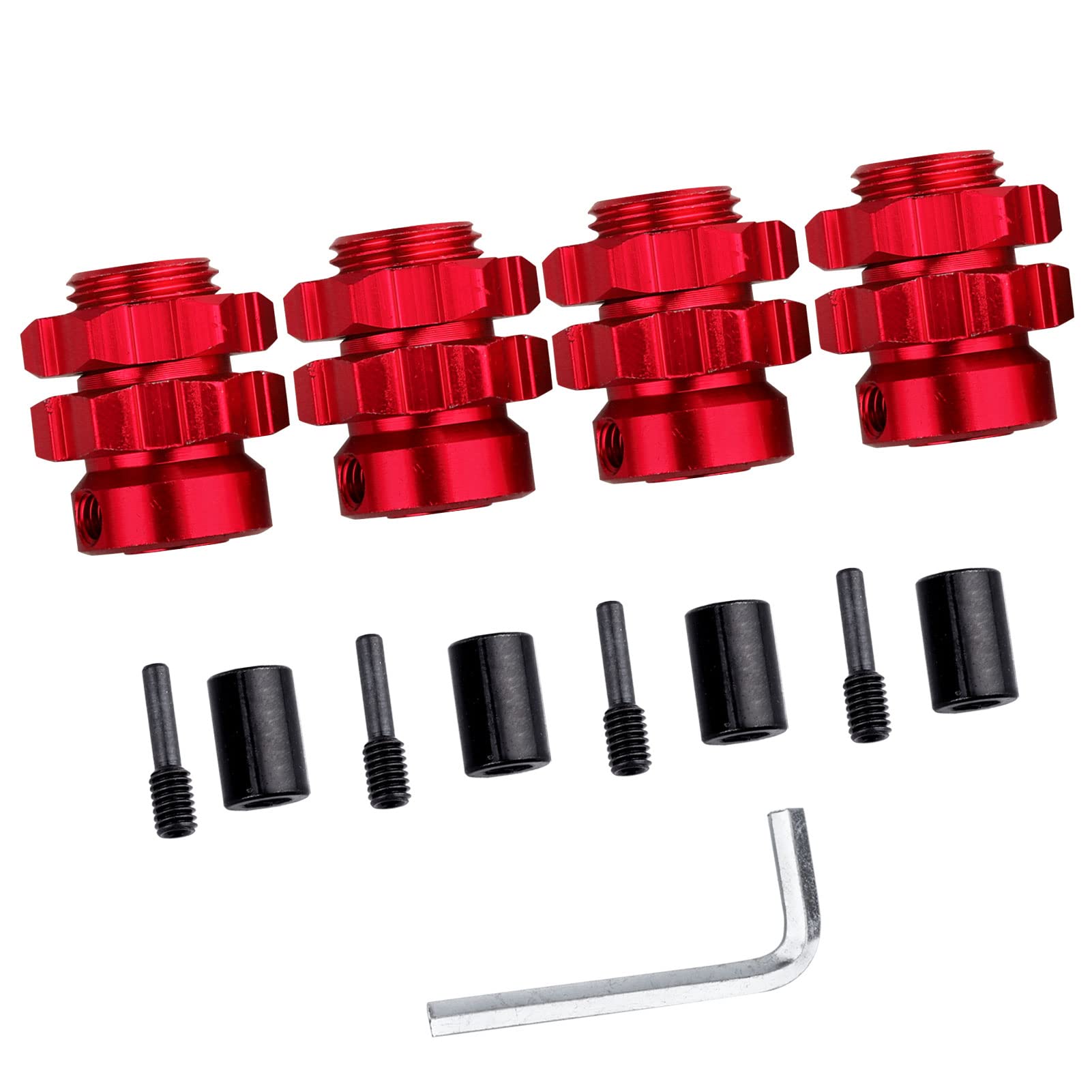 GoHobby Aluminum 17mm Hex Wheel Hub Adapters for Traxxas Summit, E-Maxx, E-Revo & Losi Baja Rey (Set of 4, Red)
