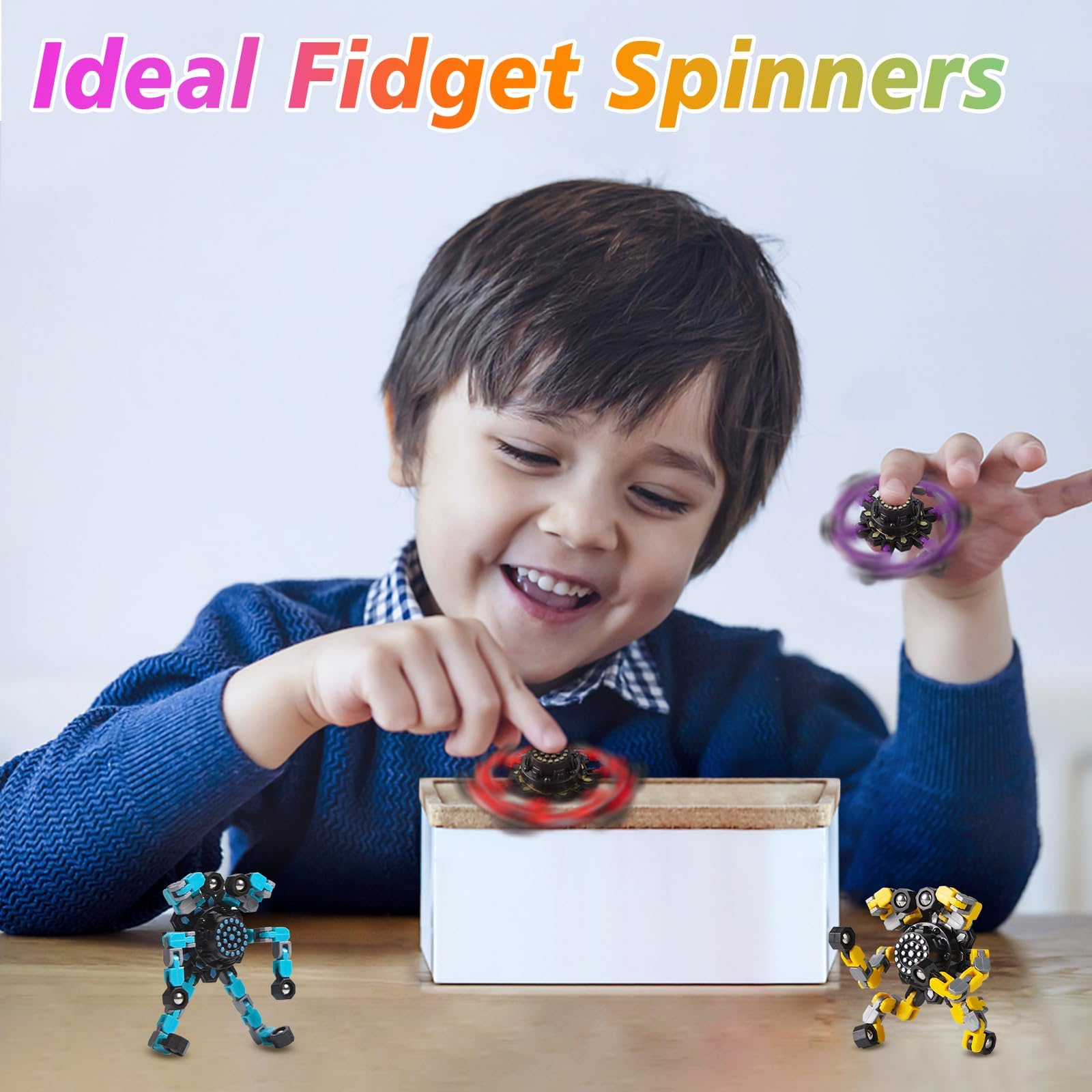 Gokeey Transformable Fidget Spinners - 4 Pack Deformable Chain Spinners, Party Favors for Kids and Adults, Sensory Toy for Travel