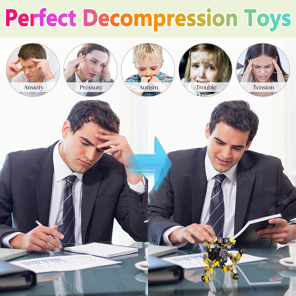Gokeey Transformable Fidget Spinners - 4 Pack Deformable Chain Spinners, Party Favors for Kids and Adults, Sensory Toy for Travel