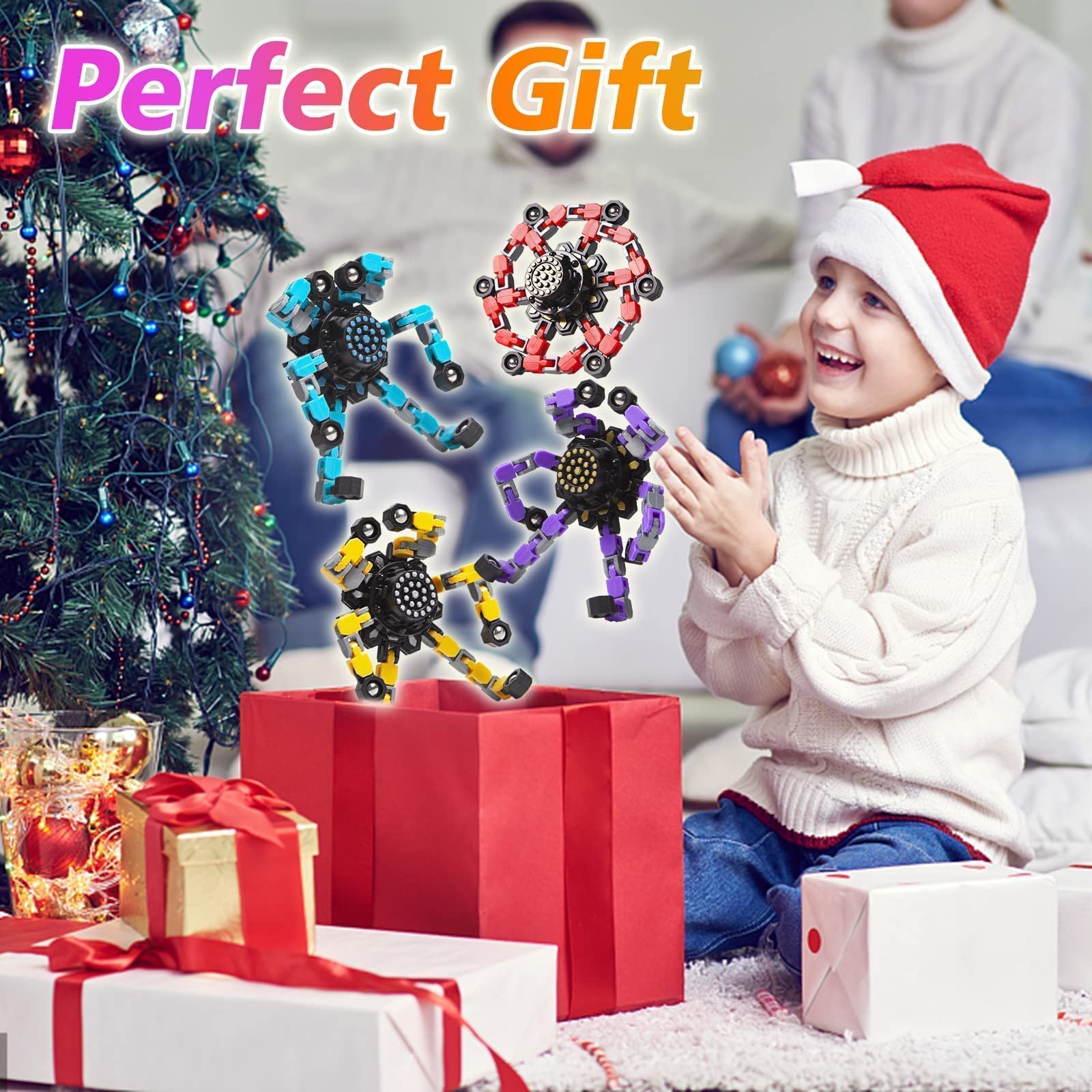 Gokeey Transformable Fidget Spinners - 4 Pack Deformable Chain Spinners, Party Favors for Kids and Adults, Sensory Toy for Travel