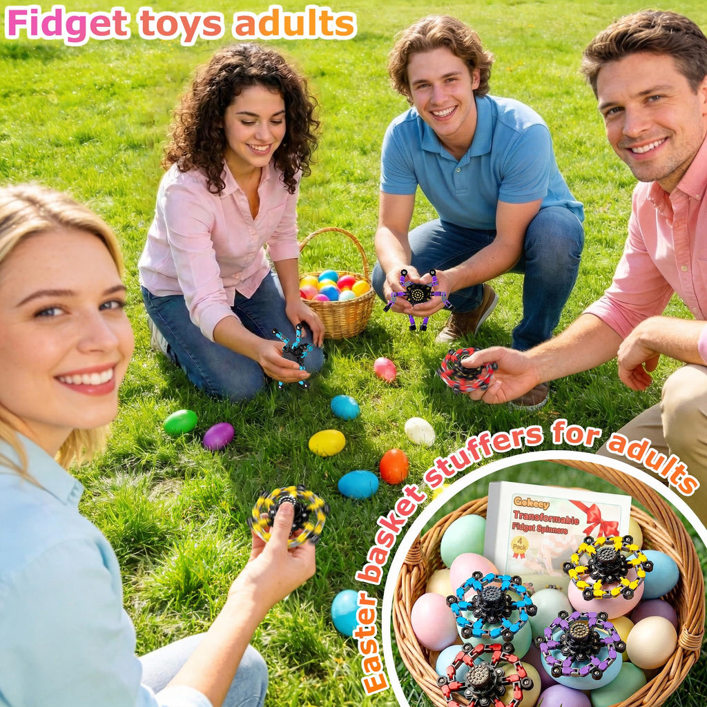 Gokeey Transformable Fidget Spinners - 4 Pack Deformable Chain Spinners, Party Favors for Kids and Adults, Sensory Toy for Travel