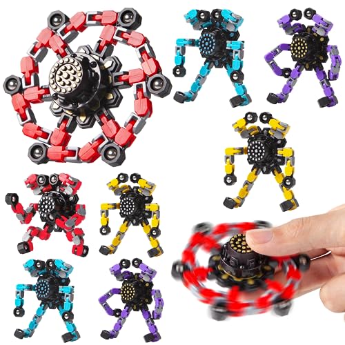 Gokeey Transformable Fidget Spinners - 4 Pack Deformable Chain Spinners, Party Favors for Kids and Adults, Sensory Toy for Travel