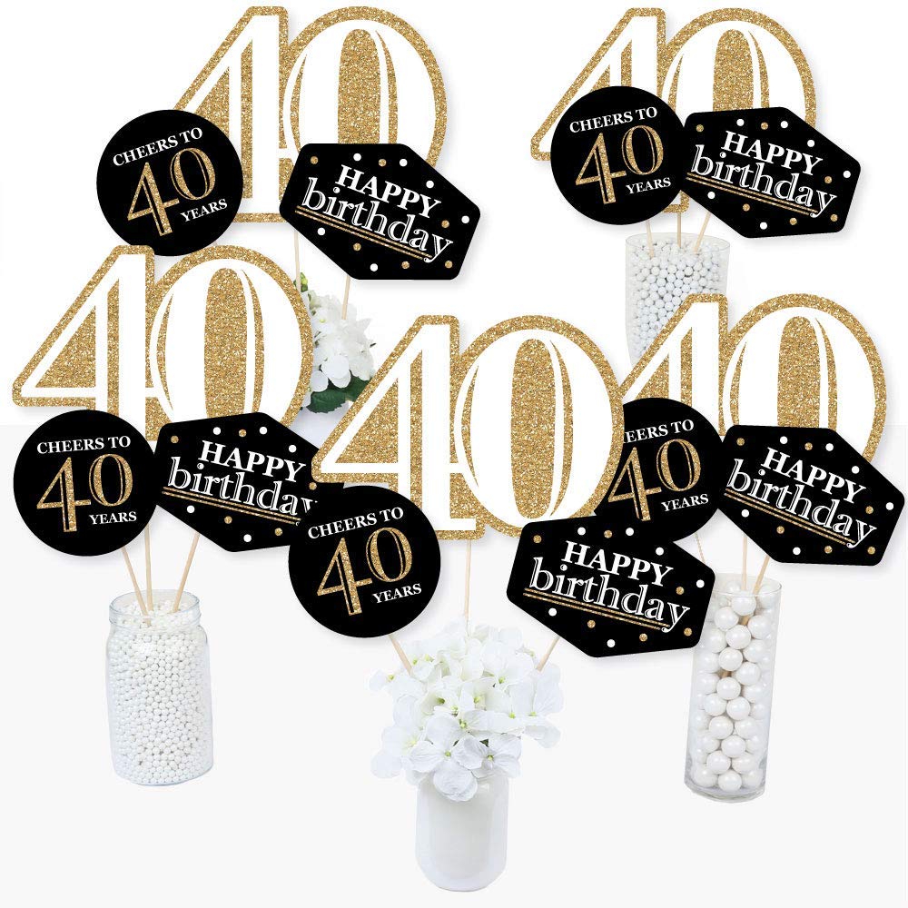 Gold 40th Birthday Centerpiece Sticks - Set of 15 Table Toppers by Big Dot of Happiness