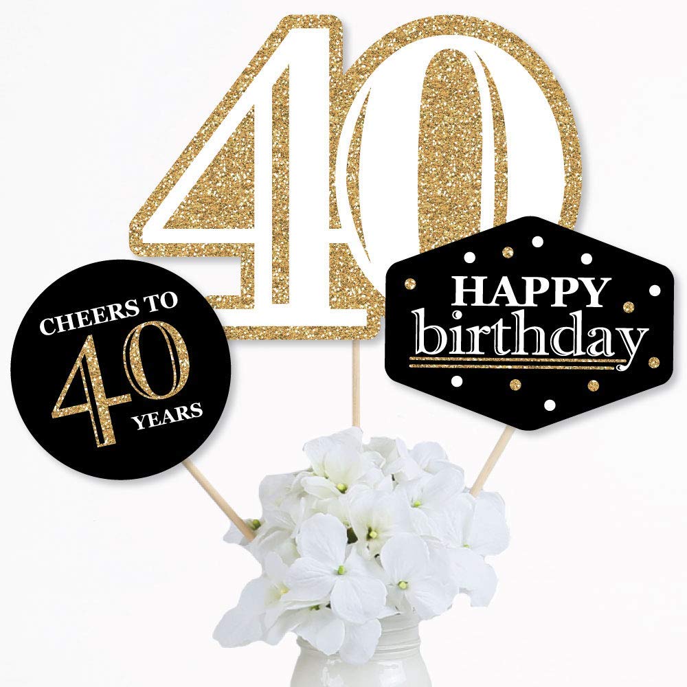 Gold 40th Birthday Centerpiece Sticks - Set of 15 Table Toppers by Big Dot of Happiness