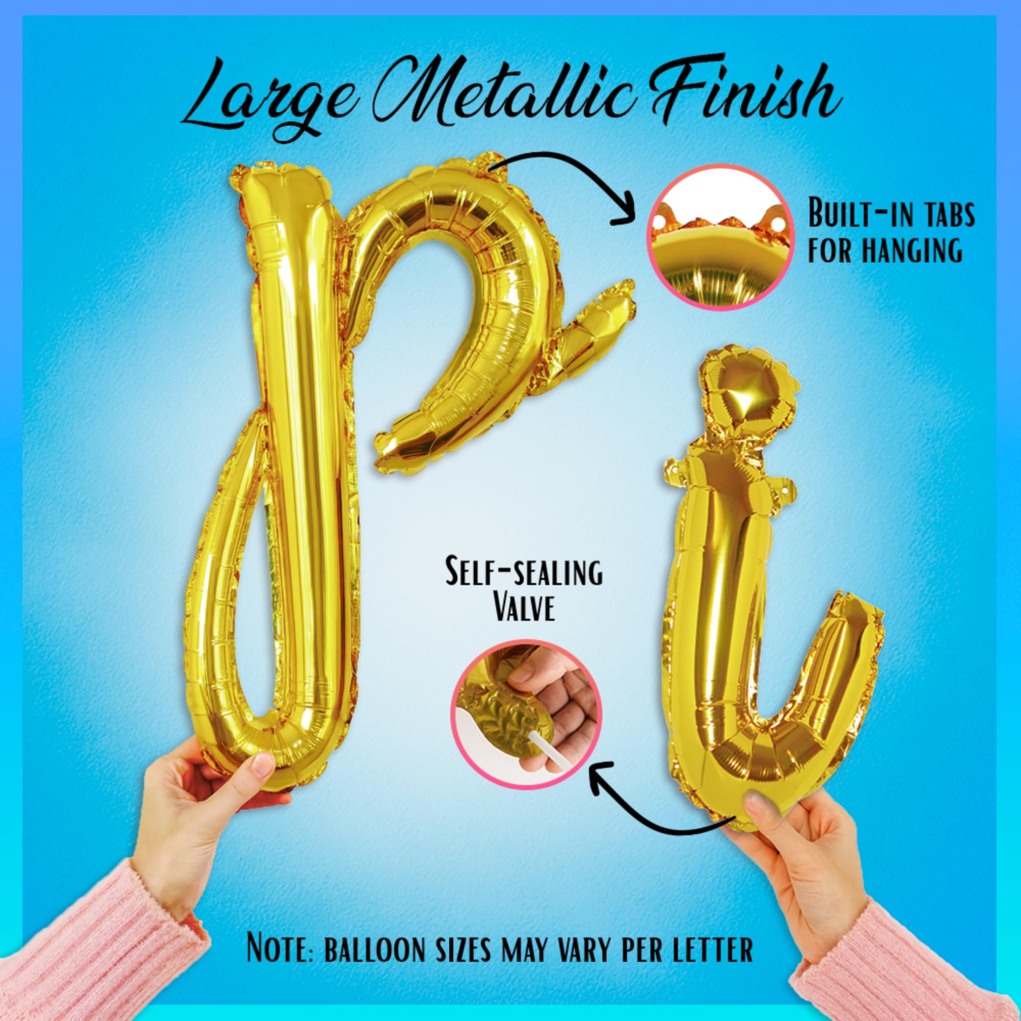 Gold Cursive Happy Birthday Balloon Banner - Foil Mylar Letter Balloons Party Decoration by Gala Supplies