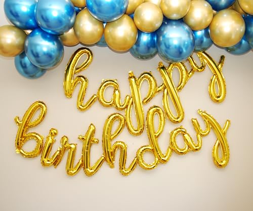 Gold Cursive Happy Birthday Balloon Banner - Foil Mylar Letter Balloons Party Decoration by Gala Supplies