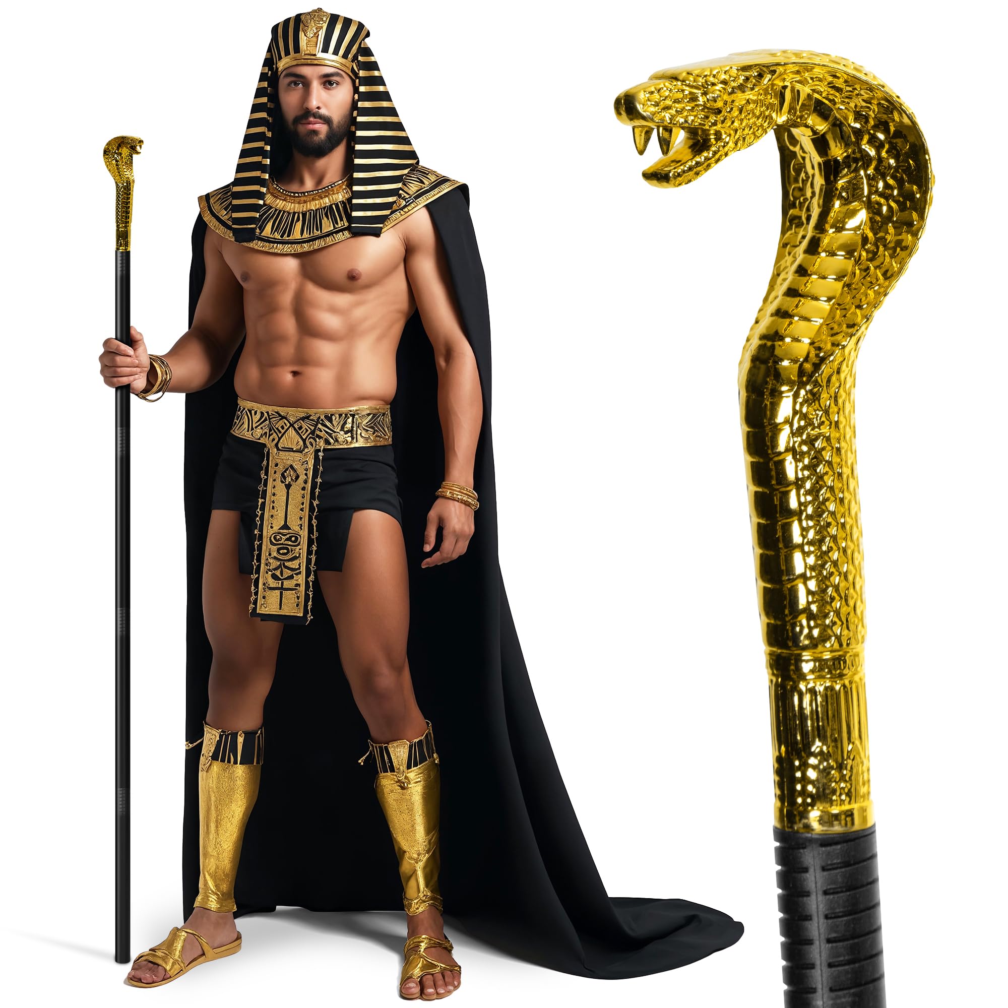 Gold Egyptian Snake Staff Cane – 20 Inch Plastic Pharaoh Costume Accessory