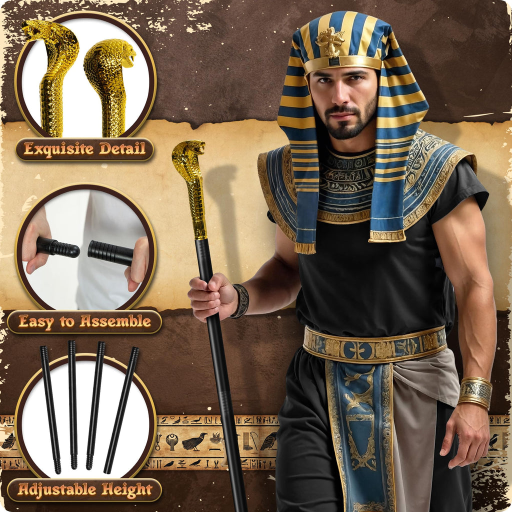 Gold Egyptian Snake Staff Cane – 20 Inch Plastic Pharaoh Costume Accessory