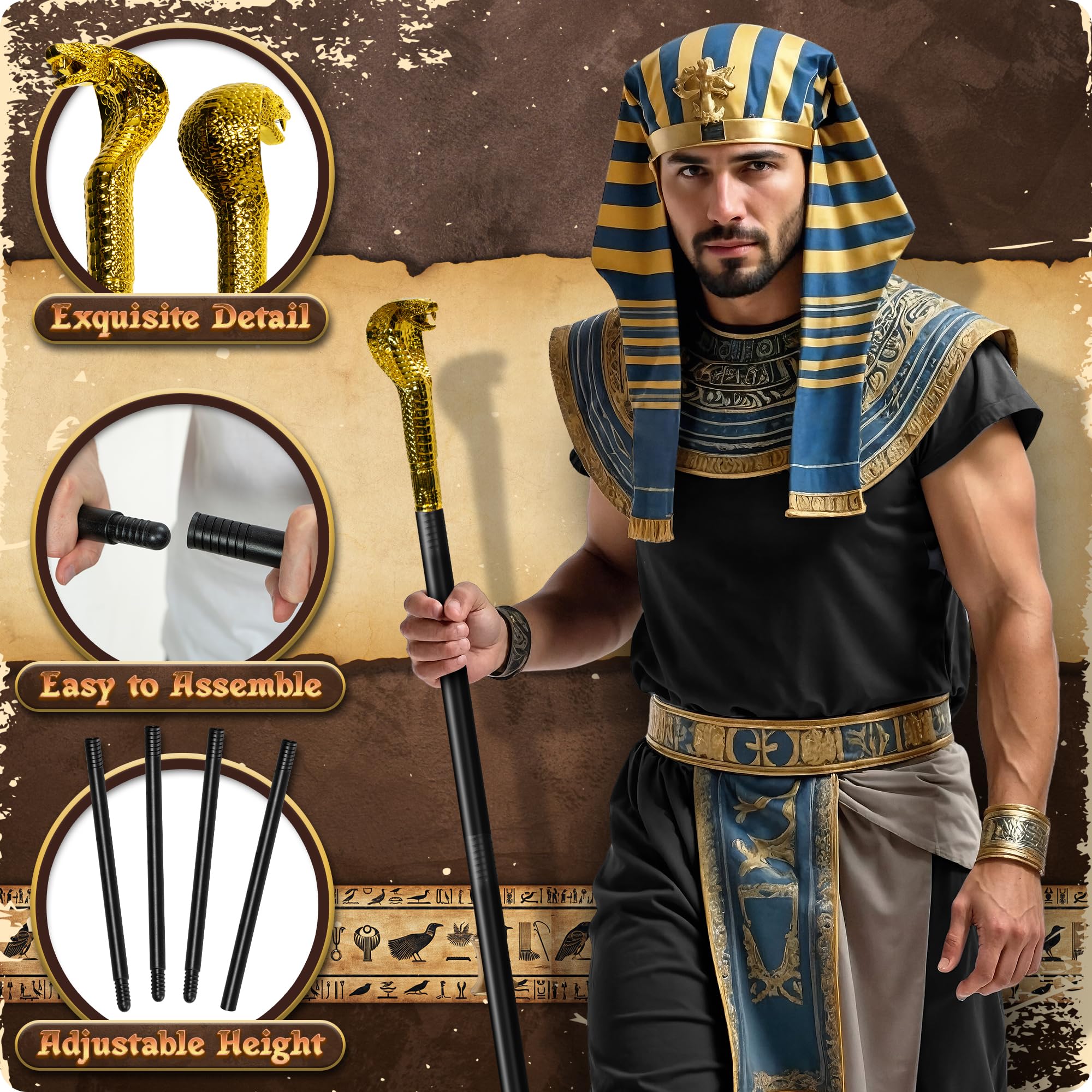 Gold Egyptian Snake Staff Cane – 20 Inch Plastic Pharaoh Costume Accessory