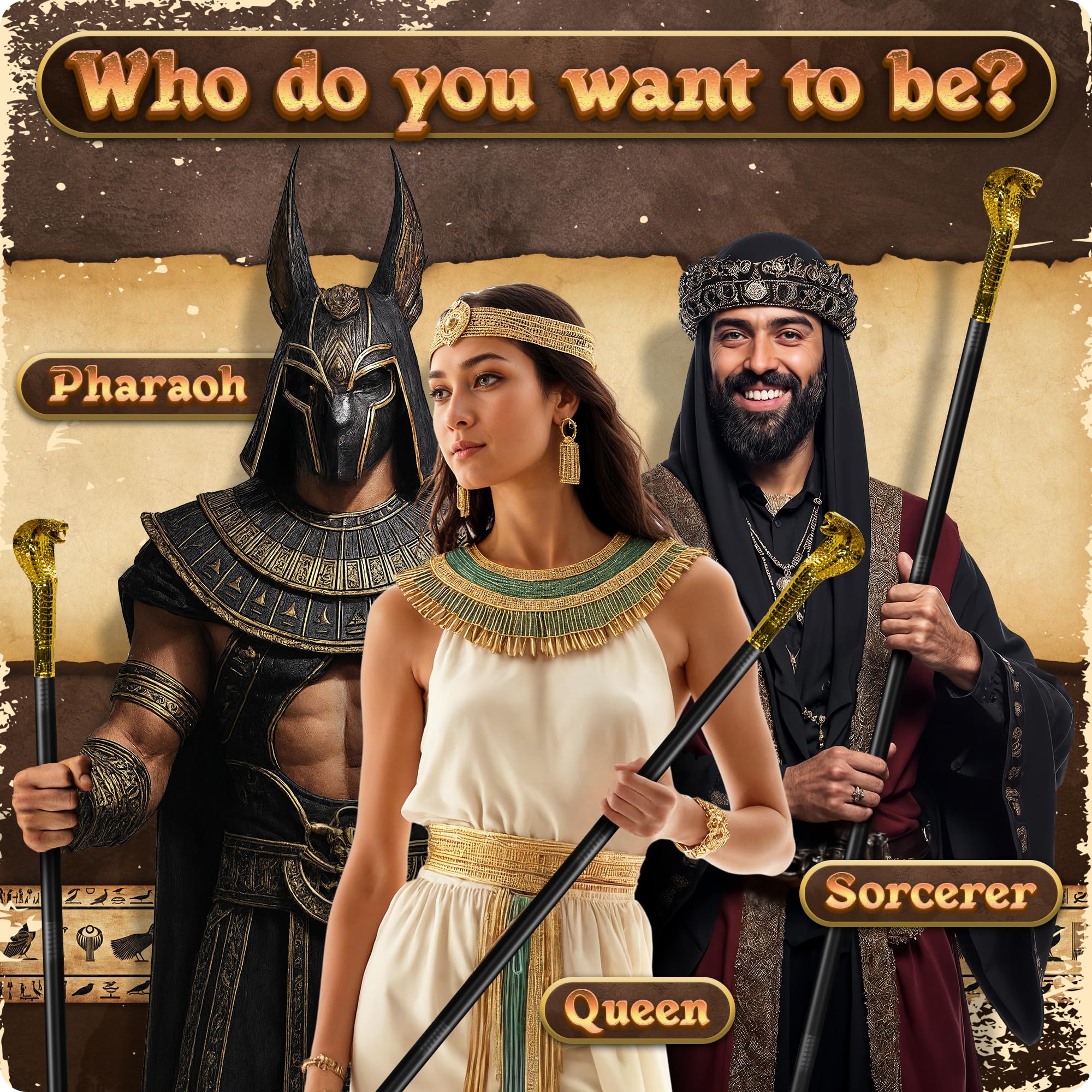 Gold Egyptian Snake Staff Cane – 20 Inch Plastic Pharaoh Costume Accessory