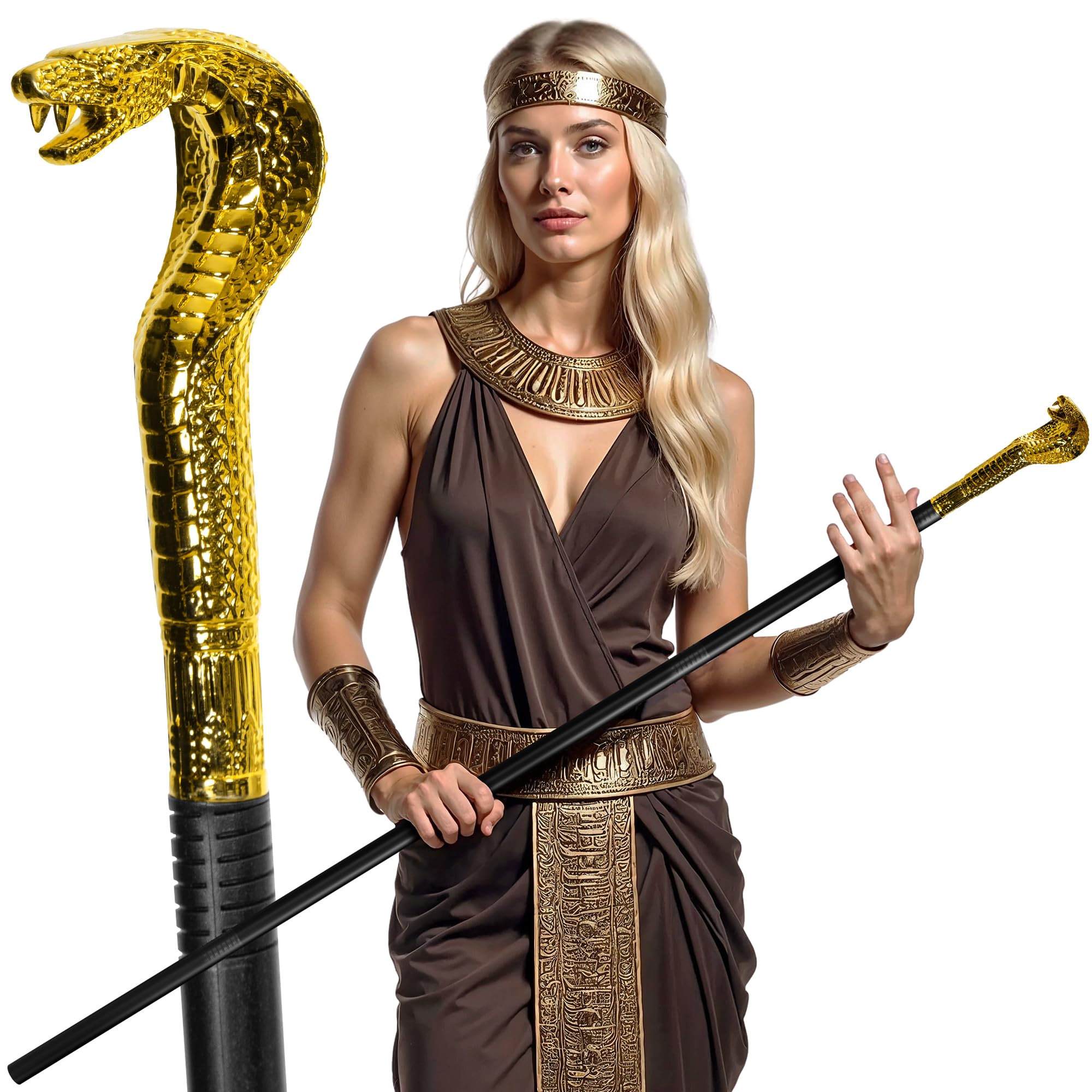 Gold Egyptian Snake Staff Cane – 20 Inch Plastic Pharaoh Costume Accessory