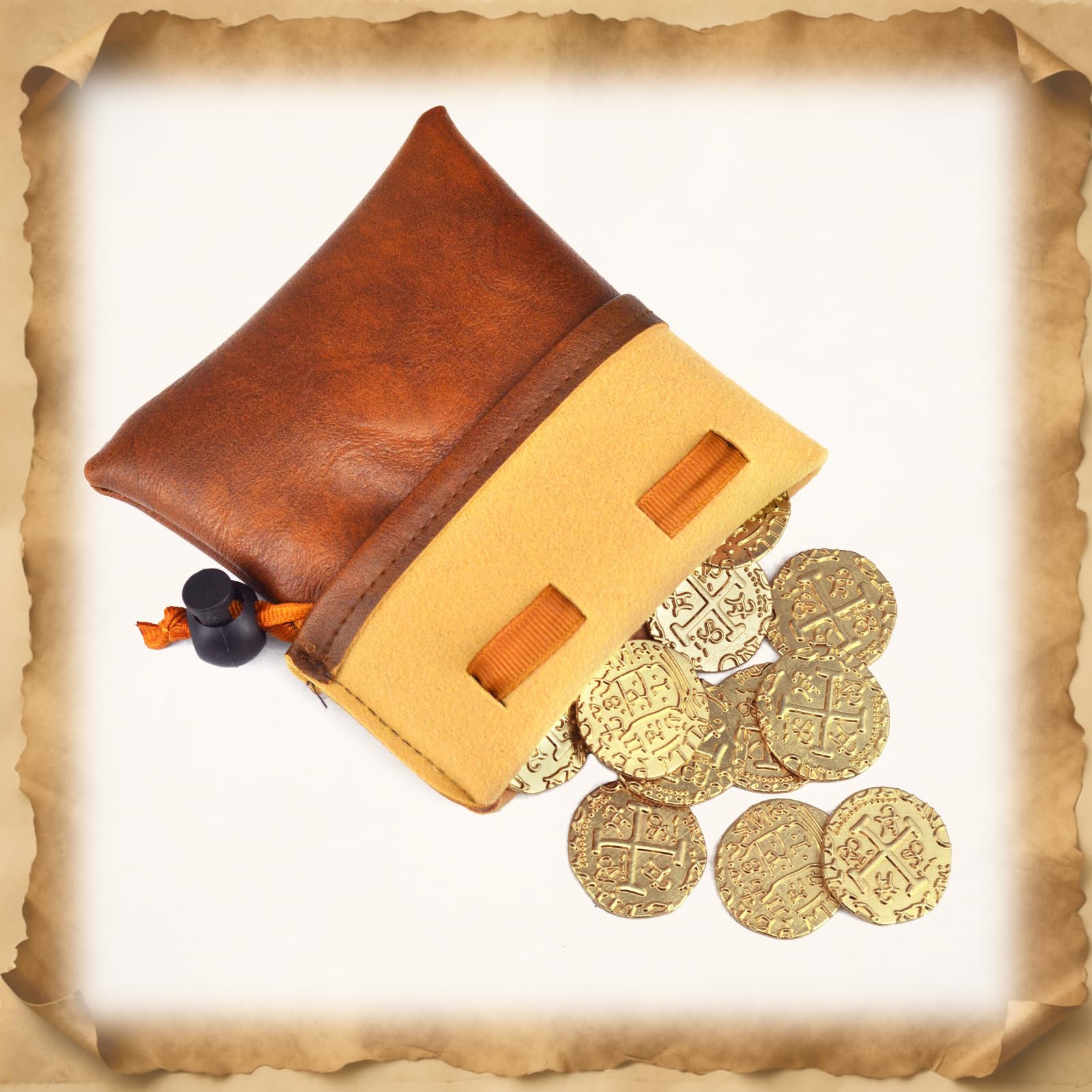Gold Metal Pirate Coins Set - 40 Zinc Alloy Treasure Coins with Leather Pouch, 28mm Diameter, for Board Games, Party Decor, and Metal Detecting Hunts by ZWGParty