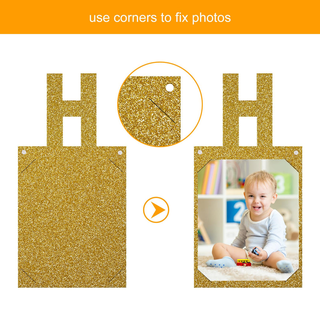Gold Photo Banner with 2 Strings of Fairy Lights for Birthday Parties – 13 Letter Banners from AVlovasd