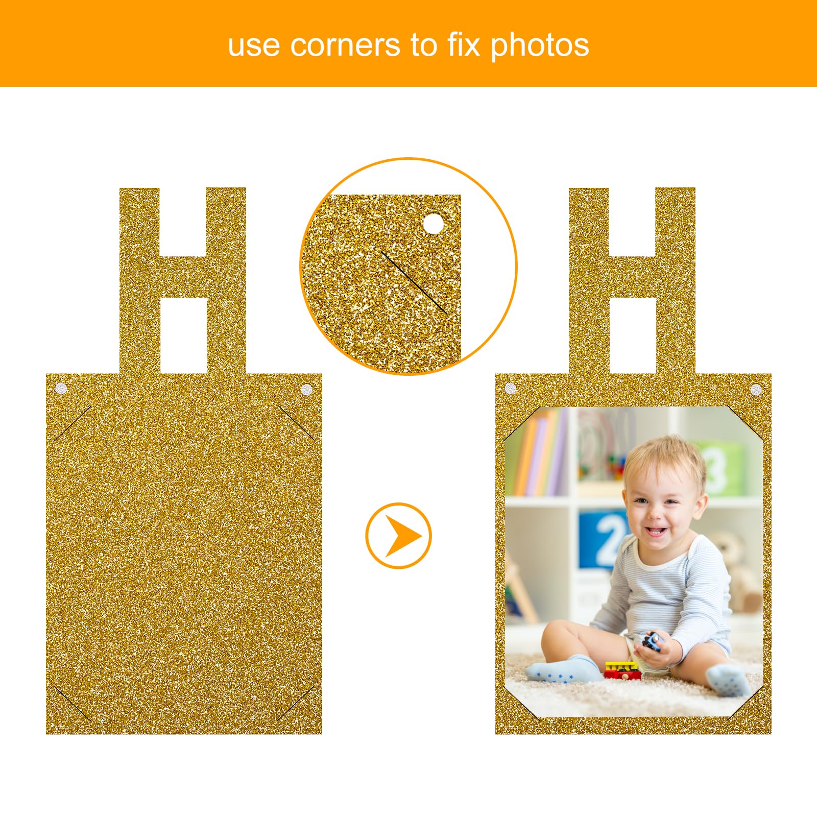 Gold Photo Banner with 2 Strings of Fairy Lights for Birthday Parties – 13 Letter Banners from AVlovasd